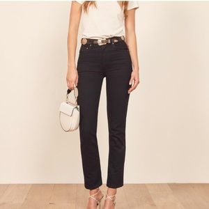 Reformation Stevie Ultra High Rise Straight Jean, jet black rigid denim